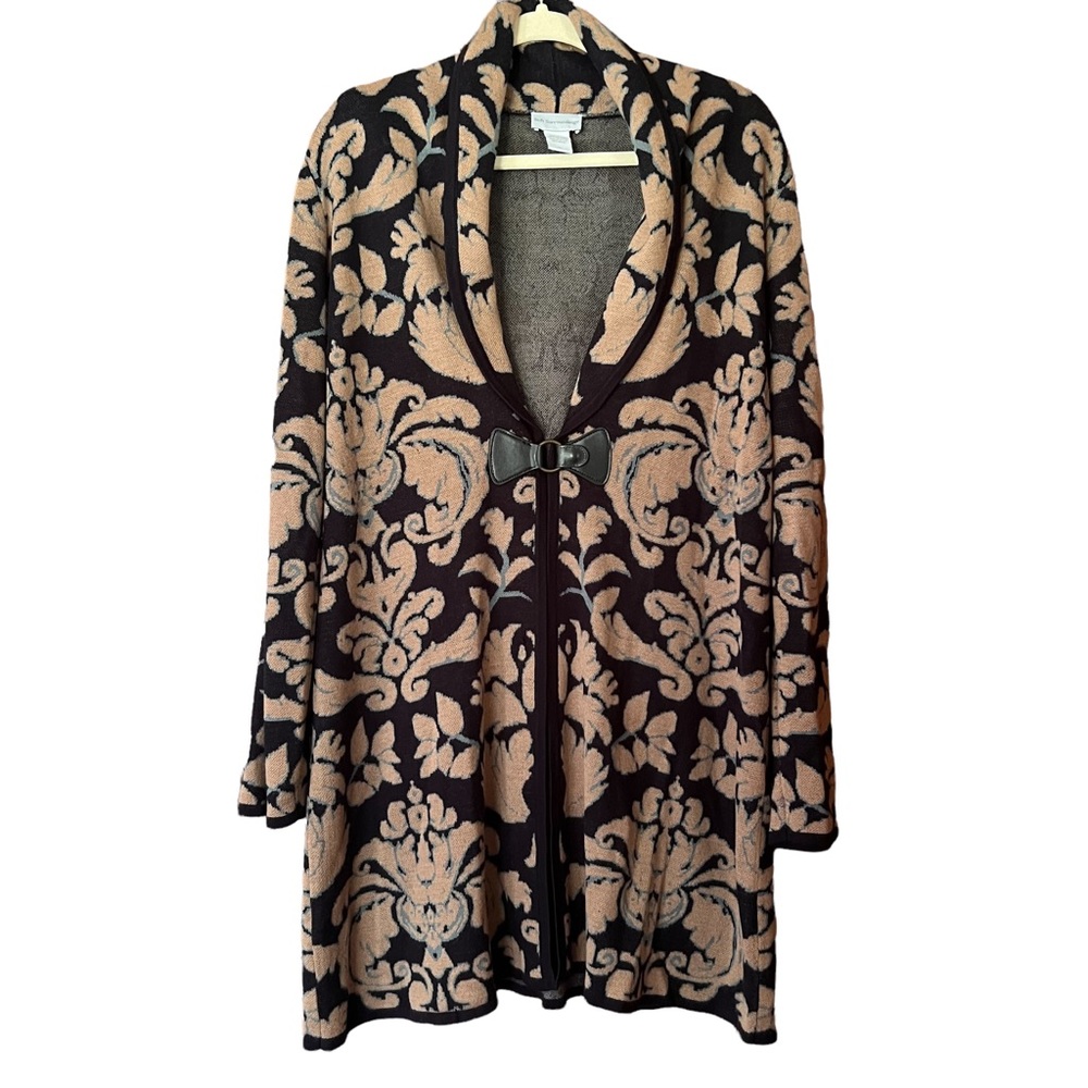 Soft Surroundings Brocade cardigan duster sweater shacket size XL Navy and tan